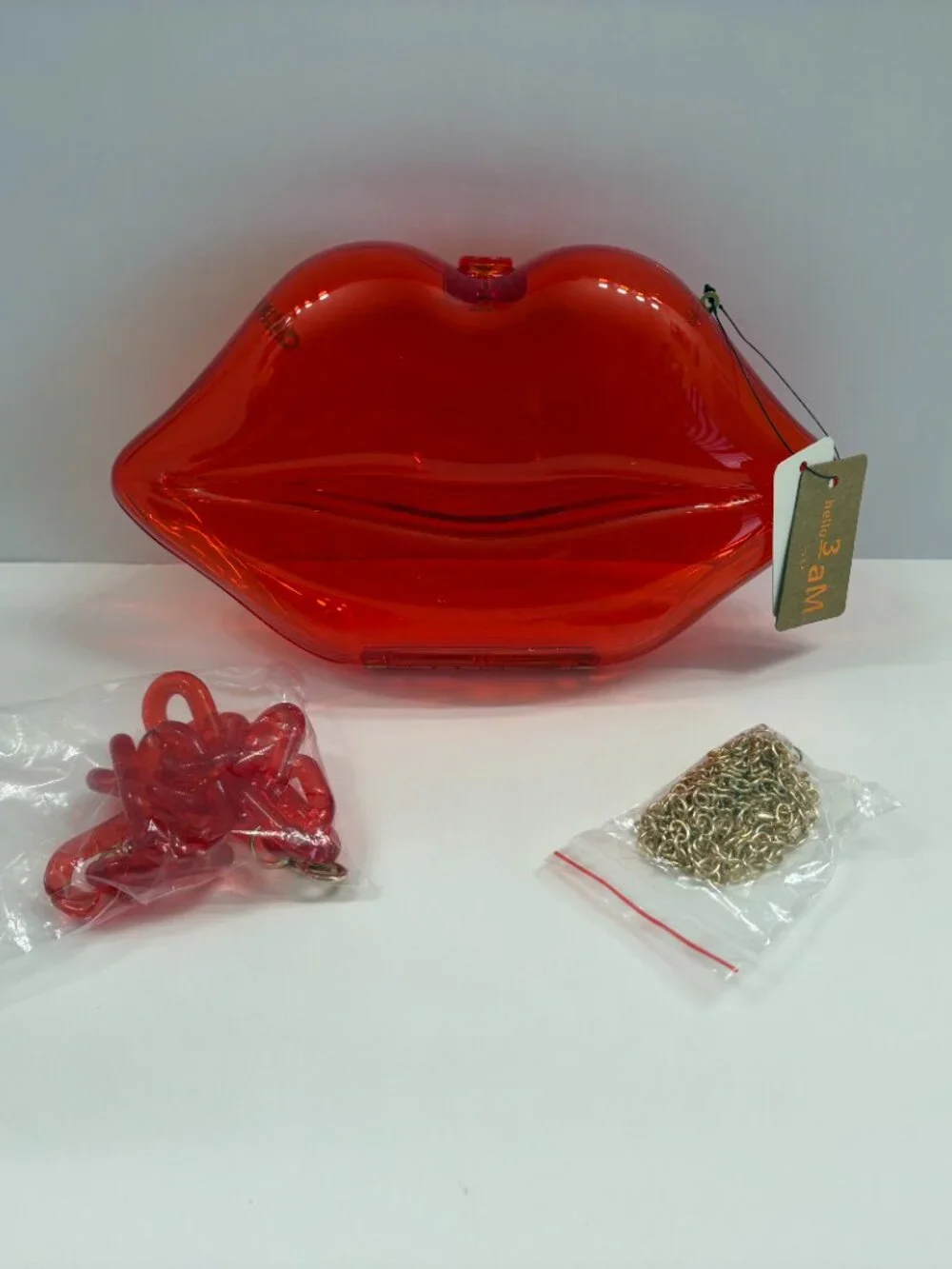 Lips Shaped Bag - Kisses - Lipstick Purse- Hardshell Crossbody / Clear Red - NWT